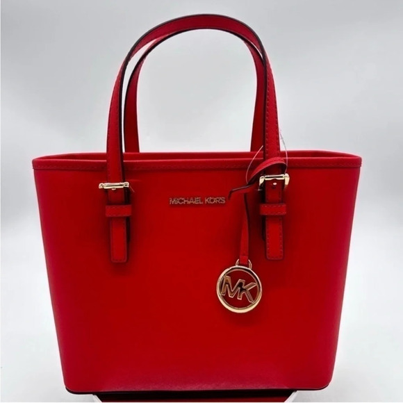 Michael Kors Jet Set Travel Extra-Small Top Zip Tote Bag Red - Picture 1 of 9